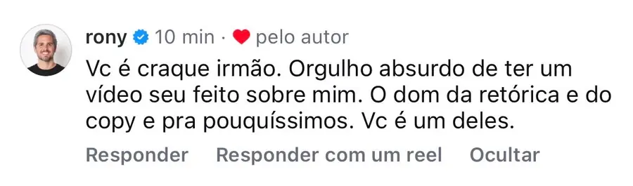 Comentário elogiando o trabalho do André